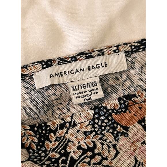 American Eagle Cotton Linen Blend Lined Dress XL Wrap V Neck Floral Tiered Skirt - Picture 7 of 13